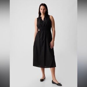 GAP Linen-Blend Splitneck Maxi Dress Ruffled Neckline Sleeveless